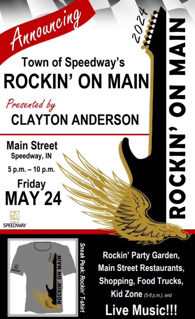 Rockin on Main Announcement Flyer with guitar artwork