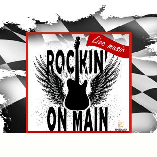 Rockin on Main logo with guitar and wings