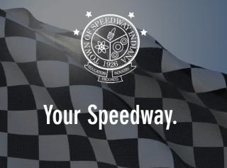 Town logo over checkered flag