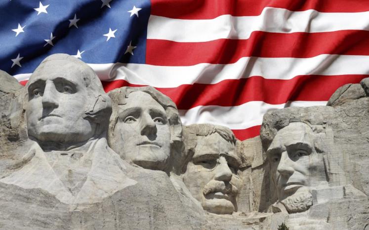 flag with Mount Rushmore