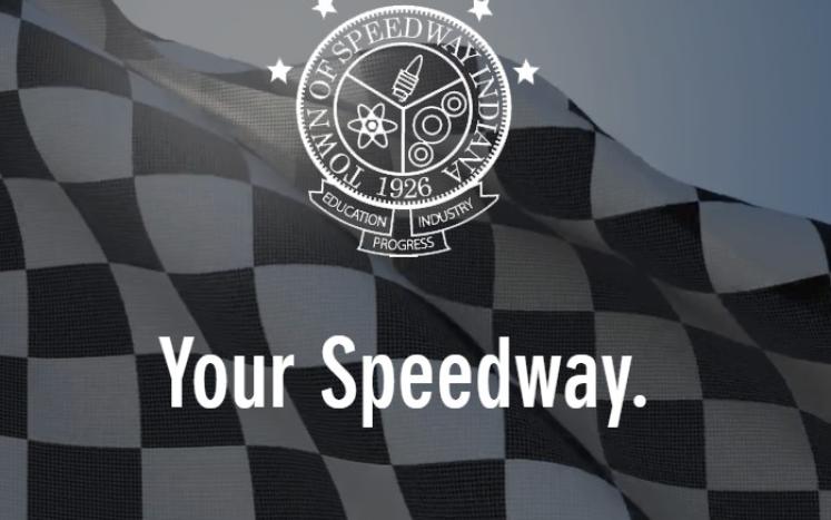 Town logo over checkered flag